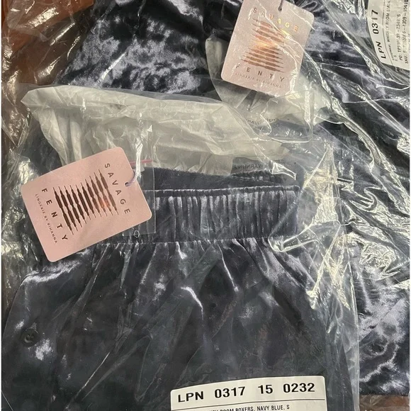 Savage X Fenty Navy Blue Whiskey Room Velvet Smoking Jacket & Boxers Pajamas Set - Picture 13 of 13